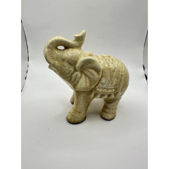 Vintage Crackle Glazed Decorative Asian Elephant Statue Cream 7 Inches - Picture 2 of 10